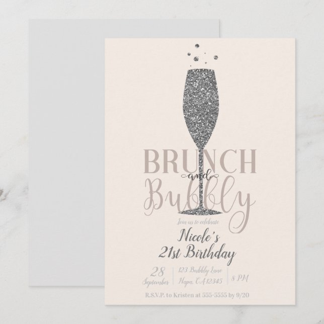 Invitation Champagne Brunch & Bubbly Parties scintillant d'ar (Devant / Derrière)