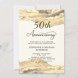 Invitation Champagne Chic Or Agate 50e Anniversaire de Mariag