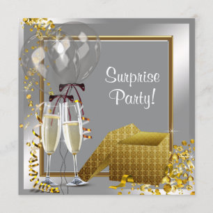 Invitation Champagne Confetti Silver et Gold Surprise
