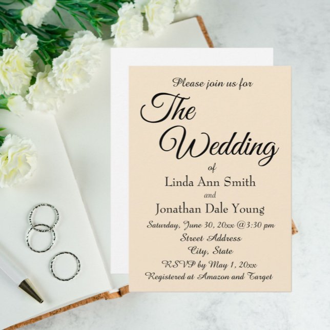 Invitation Champagne Couleur Simple Style Mariage (In Situ Wedding)
