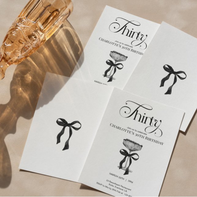 Invitation Champagne coupe Black Bow Birthday Party Invite (Créateur téléchargé)