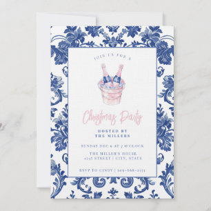 Invitation Champagne Damask rose et bleu
