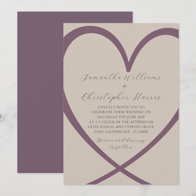 Invitation Champagne de coeur simple et Mariage Rose Dusty (Devant / Derrière)