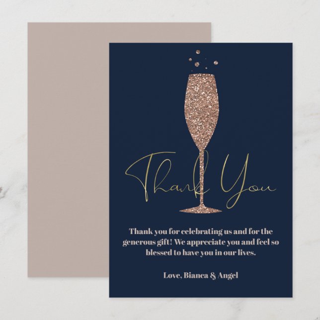 Invitation Champagne de la Marine rose Bubbly Merci nuptial (Devant / Derrière)
