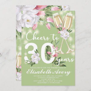 Invitation Champagne de luxe Floral 30e fête d'anniversaire