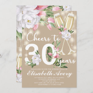 Invitation Champagne de luxe Floral 30e fête d'anniversaire
