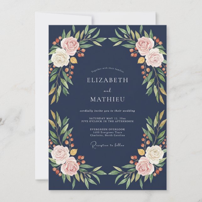 Invitation Champagne de minuit Ranunculus Eucalyptus gris Mar (Devant)