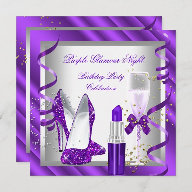 Invitation Champagne de nuit violette Glamor 2 (Devant / Derrière)