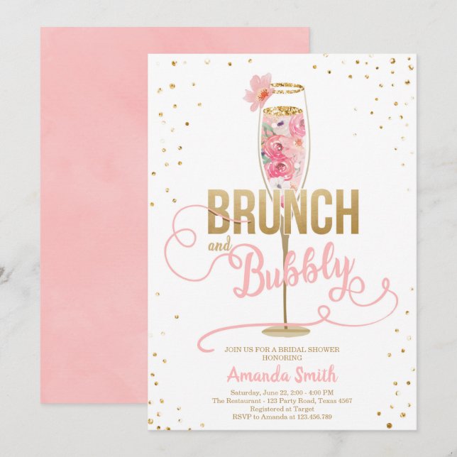 Invitation Champagne d'or au brunch et à la Fête de l'mariée  (Devant / Derrière)