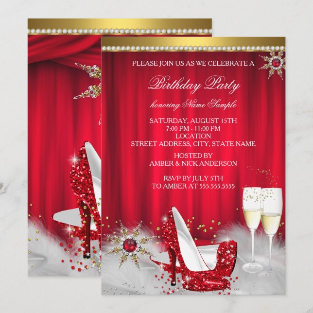 Invitation Champagne d'or Red High Heure Snowflake (Devant / Derrière)