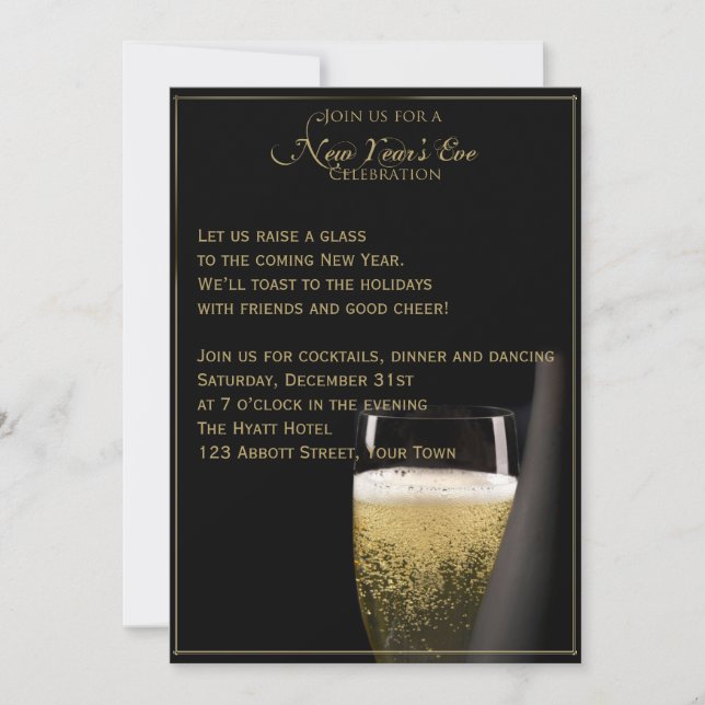 Invitation Champagne d'Or : Réveillon du Nouvel An (Devant)