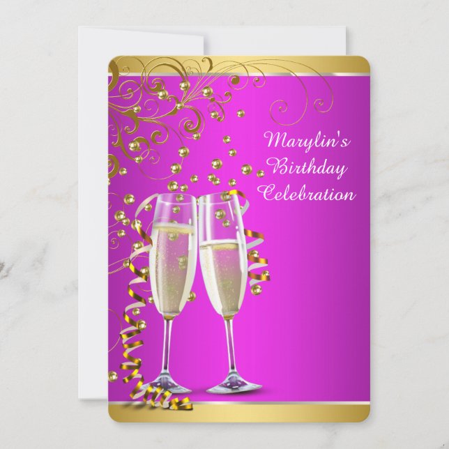 Invitation Champagne d'or rose chaud fête d'anniversaire (Devant)