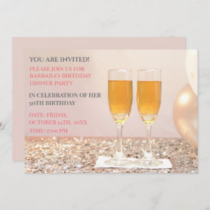 Invitation Champagne d'or rose pâle 50e anniversaire