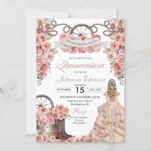 Invitation Champagne d'or rose Western Ranchero Quinceanera