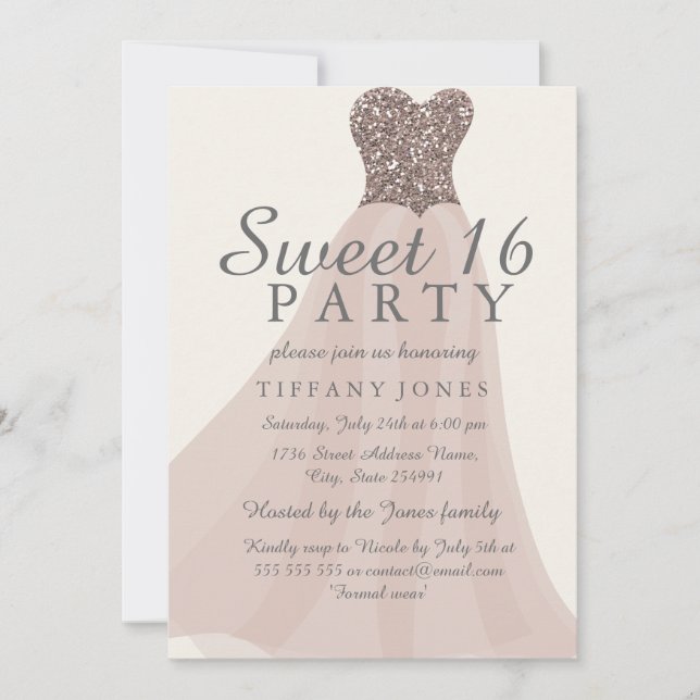 Invitation Champagne d'or Shimmer Parties scintillant Gown Sw (Devant)
