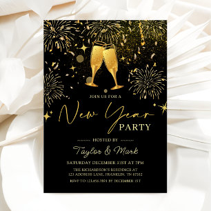 Invitation Champagne d'or Soirée du Nouvel An
