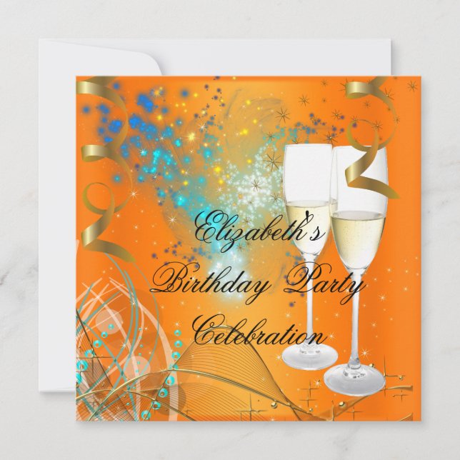 Invitation Champagne d'Orange Blue Gold (Devant)