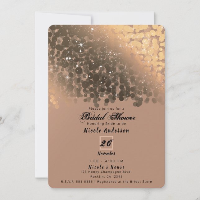 Invitation Champagne doré beige miel lumières scintillantes d (Devant)