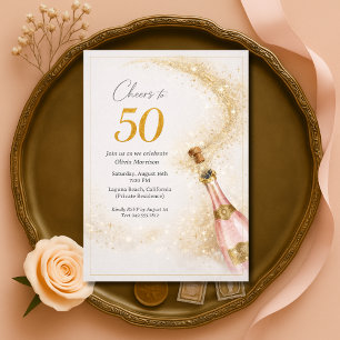 Invitation Champagne en or rose pour 50 ans