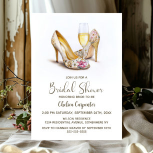 Invitation Champagne et chaussures à talons hauts floraux élé