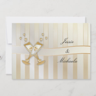 Invitation Champagne et Coeurs Mariages d'or