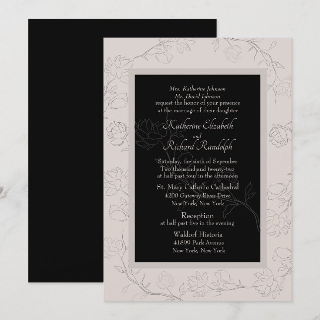 Invitation Champagne et Mariage de Jasmin Noir (Devant / Derrière)