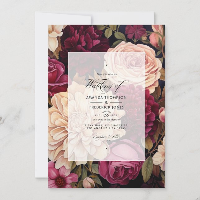 Invitation Champagne et Mariage floral de Bourgogne (Devant)