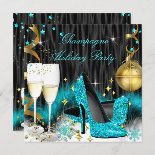 Invitation Champagne Fête Turquoise Bleu Haut talons