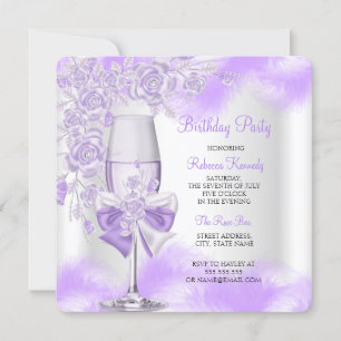 Invitation Champagne Fleur Blanche Rose Pourpre Soirée
