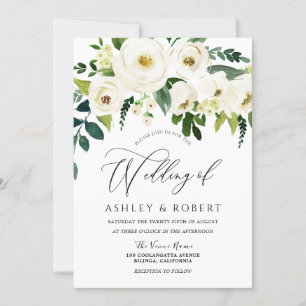 Invitation Champagne Fleurs blanches Elégant Mariage de print