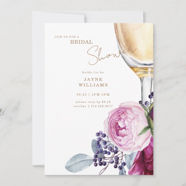 Invitation Champagne Florale Rose Fête des mariées élégante (Devant)