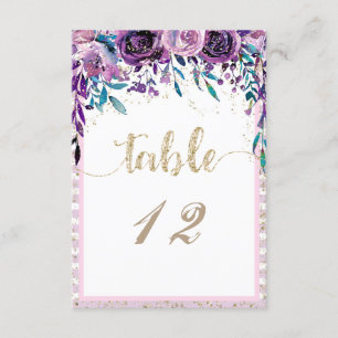 Invitation Champagne Florale violet Mariage d'or Numéros de t