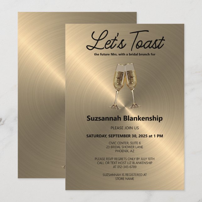 Invitation Champagne Flute Toast Bridal Shower Template (Devant / Derrière)