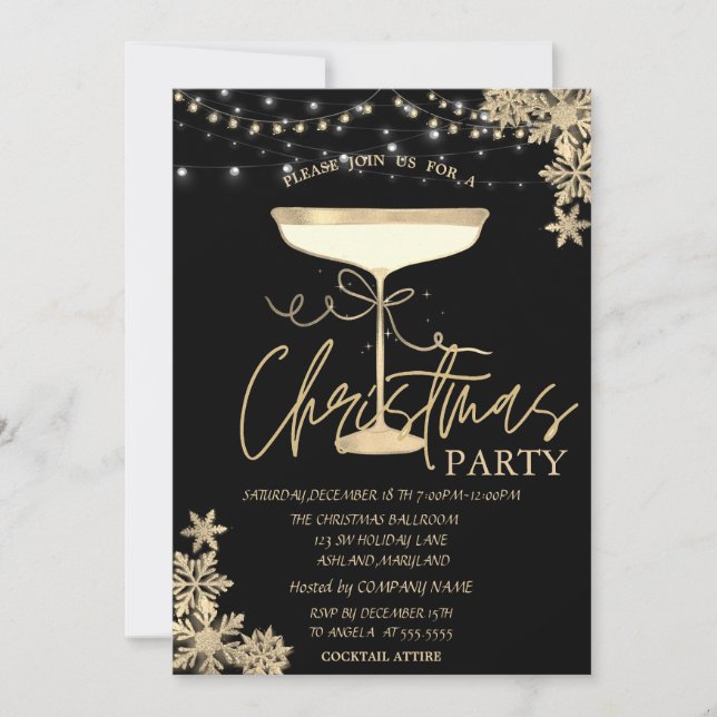 Invitation Champagne Glass Snowflakes Compagnie de Noël (Devant)