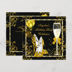 Invitation Champagne Gold Black Parties scintillant talons An