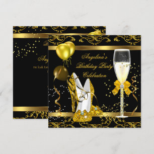 Invitation Champagne Gold Black Parties scintillant talons An