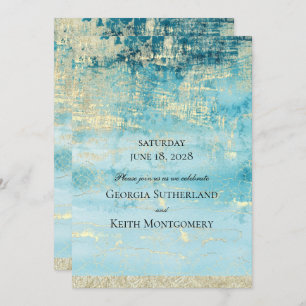 Invitation Champagne Gold Et Turquoise 2 Mariage D'Art Modern