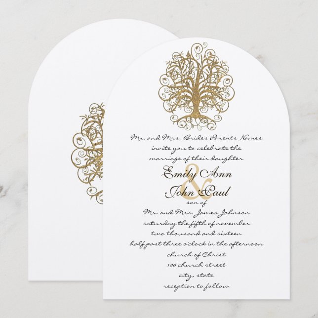 Invitation Champagne Gold Forest Rustic Luxe Tree Mariage (Devant / Derrière)