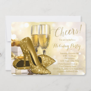 Invitation Champagne Gold High Heures Fête des Fêtes d'entrep