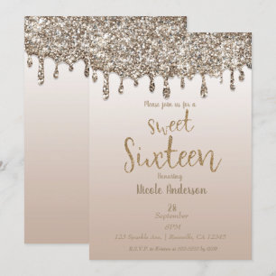 Invitation Champagne Gold Parties scintillant Drip Glam Sweet