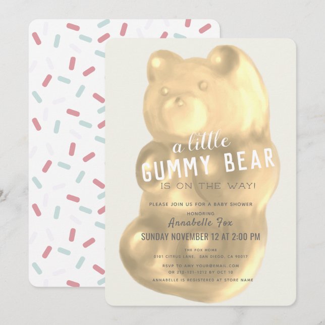Invitation Champagne Gummy Bear Baby shower neutre de genre (Devant / Derrière)