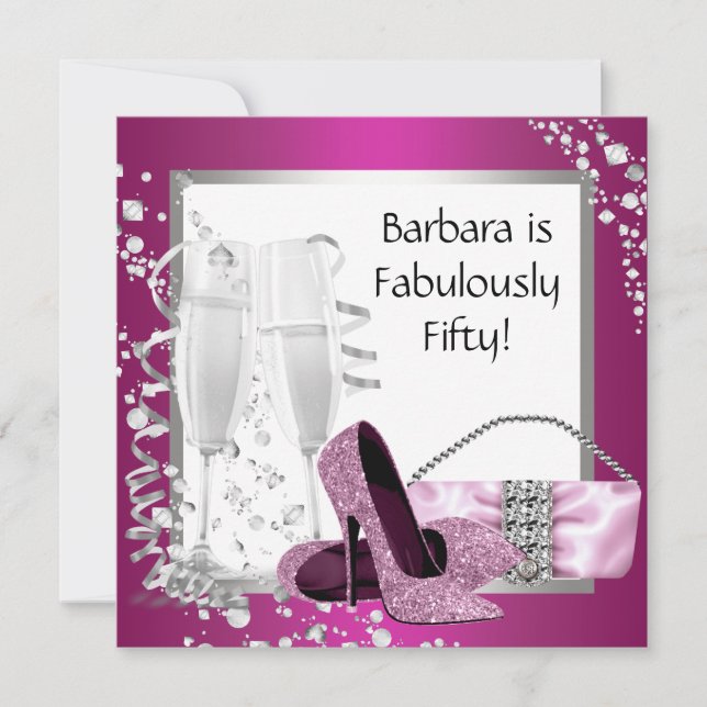 Invitation Champagne Haut talons femmes rose noir Anniversair (Devant)