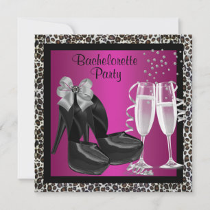 Invitation Champagne High Heures Hot Pink Leopard Bachelorett