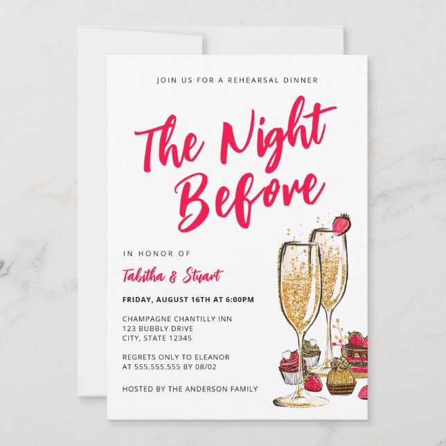 Invitation Champagne La Nuit Avant Le Dîner De Répétition (Devant)