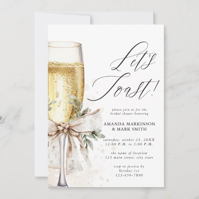 Invitation Champagne Let's Toast Winter Bridal Shower (Devant)