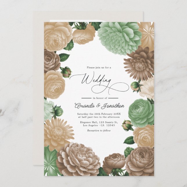 Invitation Champagne Mist, Willow Sage & Pebble Taupe Wedding (Devant / Derrière)