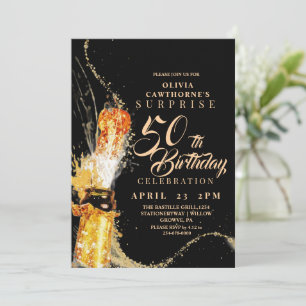 Invitation Champagne moderne noir et or 50e anniversaire