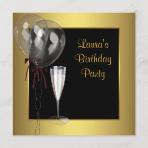 Invitation Champagne Or Noir Fête D'anniversaire De Femme