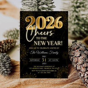 Invitation Champagne Or Noir Fête du Nouvel An