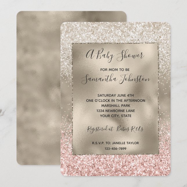 Invitation Champagne Or rose blanc brillant Parties scintilla (Devant / Derrière)